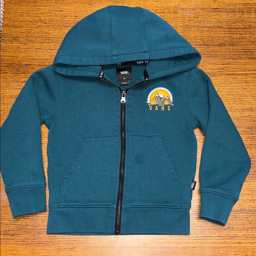 Vans Teal Kids Hoodie with Colorful Camp Graphic